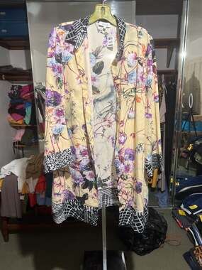 Aker Floral Print Long Sleeve Open Front Duster Kimono Cardigan Size 42
